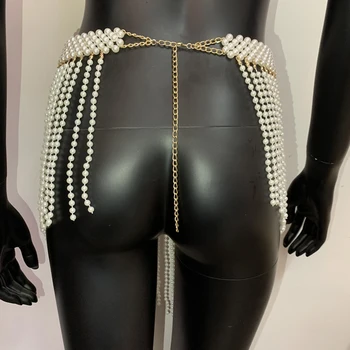 2020 Moda De Nova Pérola De Borla Saia Celebridade Da Moda Artesanal Em Patchwork De Metal Ajustável Cadeia De Ver Através De Mulheres Sensuais Saias