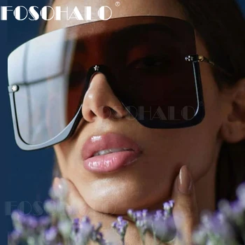 2020 Moda Oversized Óculos de sol das Mulheres da Moda, Uma Peça Quadrada de Óculos de Sol Feminino Rebite Escudo Tons de Óculos de proteção UV400 Nova Chegada
