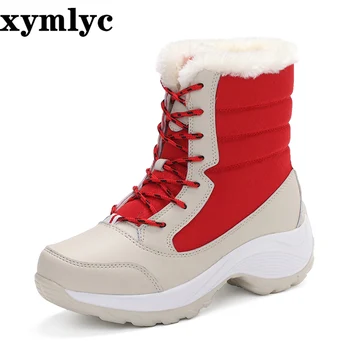 2020 Mulheres ankle boots antiderrapante impermeável botas de neve do inverno das mulheres botas de pêlo grosso plataforma sapatos de inverno tamanho grande 35-42