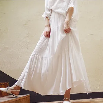 2020 Mulheres de Verão de Design de Moda da Saia Vintage Elegante Férias Saias Longas de Cintura Elástica Branco Maxi Saias Plus Tamanho M-7XL