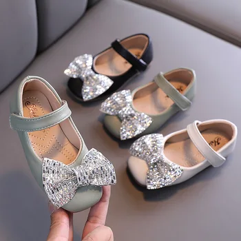 2020 Novo Bebê Meninas Sapatos De Couro De Crianças Vestido De Noiva Princesa Arco-Nó Sapatos De Criança Sapatos Da Moda 1 2 3 4 5 6 Anos