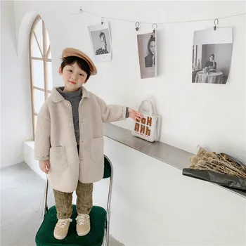 2020 Novo Estilo Coreano Meninos Leatherwear De Lã De Pêlo Longo Crianças Roupas De Moda Breve Lapela Aquecido Longo Casaco Para Criança