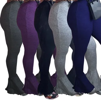 2020 Outono Sexy Sólido Força Elástica Mulheres Casual Calças de Cintura Alta Skinny Flare Chão Comprimento de Calças Plus Tamanho XS-3XL