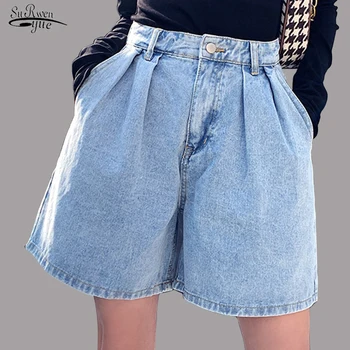 2020 Plus Size Mulheres de Shorts Jeans Curto Femme Summer Shorts Mulheres do Vintage de Cintura Alta Azul de Perna Larga Shorts Jeans de Senhoras 9001 60