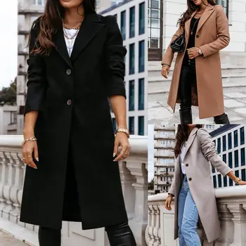 2020 Venda Quente de Outono E Inverno das Mulheres Plus Size Novo de Lã Casaco de comprimento Médio Solta Casaco Grosso coreano Moda Sólido Abrigo