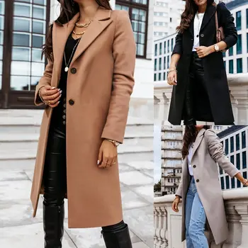2020 Venda Quente de Outono E Inverno das Mulheres Plus Size Novo de Lã Casaco de comprimento Médio Solta Casaco Grosso coreano Moda Sólido Abrigo