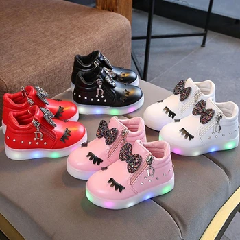 2020 a primavera e o outono as crianças sapatos desportivos da menina Strass luminosa sapatos 1-5-9 anos de idade, luminoso do DIODO emissor de sapatos sizre 21-30