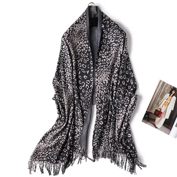 2020 inverno lenço de pescoço grosso quente mulheres cashmere, lenços de senhora, xales e envolve estampa de Leopardo pashmina bandana foulard femme