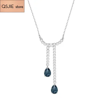 2020 moda jóias de alta qualidade SWA elegante Retro Azul Gota de Água pendão de cristal em forma de Y fêmea de Colar Pingente
