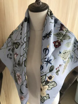 2020 novas chegada da primavera clássico padrão de flor, puro, lenço de seda de sarja feita a mão rolo 90*90 cm xale envoltório para mulheres senhora