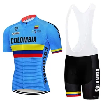 2020 novo pro colômbia retro equipe de ciclismo jersey terno de roupa ciclismo de Verão dos Homens Personalizado moto bib curto ciclismo roupas kit