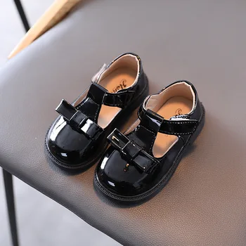 2021 Nova Primavera Menina Mary Jane Sapatos de Couro de Patente de Crianças Sapatos Anti-escorregadias Bonito Borboleta-nó Sapatos D12192