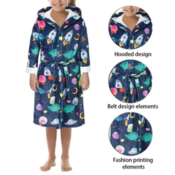 2021 Novas Crianças Com Capuz Roupão De Banho Menina Menino Bebês Imprimir Bonito Quente Com Capuz Robe De Flanela Quimono Roupão De Banho Robes E Pijamas