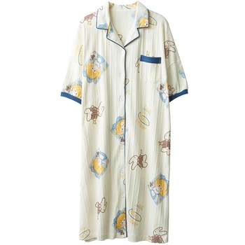 2021 verão de novo casaquinho nightdress para as mulheres Casaquinho de algodão Camisa de Camisolas Femme Plus Tamanho 4xl Noite Camisa de Casa Sleepwear