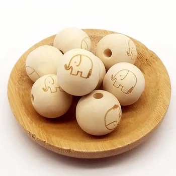 20mm Rodada Natural Contas de Madeira Sorriso/ Coração/Estrela Brinquedos de Esferas para DIY Bola de Grânulos de Madeira com um Grande Buraco para Fazer a Pulseira