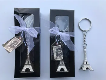 (20pcs/Lote)FRETE GRÁTIS+Prata Torre Eiffel Chave de Cadeia na Caixa de Presente Paris Temáticos Favores do Casamento Festa Brinde&Souvenir