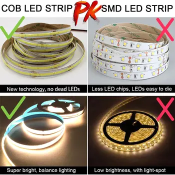 24V 12V 5V COB LED Light Strip, com Adesivo de 0,5 M 1M 5M Macia e Flexível FCOB Fita LED para Interior como para Exterior, Decoração de Iluminação Linear