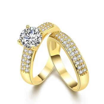 2Pcs Empilhável Promessa da Cor do Ouro de Casamento de Luxo Cúbico Zirconia Anel para as Mulheres Adequado para o acoplamento do Cristal de Instrução Anéis