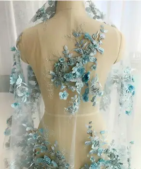 2Pieces/Monte 3D Vestido de Noiva Applique DIY Véu de Noiva Marfim de Renda Branca Gola de Laço de Tecido Patch RS1357