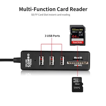 3 portas USB Hub 2 Solt Leitor de Cartão USB2.0 Micro SD TF Cartão de Adaptador de Computador Estender Para o Disco Rígido com Fio Mouse Teclado Divisor