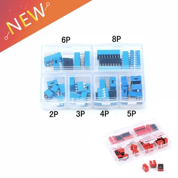 30PCS/LOTE do Interruptor Dip Kit Em Caixa 2 3 4 5 6 8 Forma de 2,54 mm Interruptor Vermelho Azul Snap Parâmetros Mistos Kit de Cada 5PCS Conjunto de Combinação