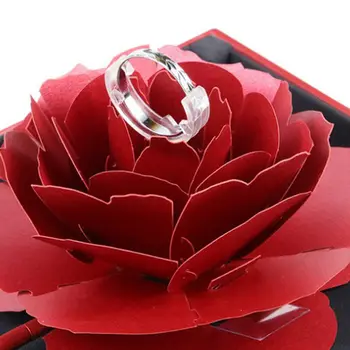 3D Pop-Up Rosa Anel da Caixa de Dobramento de Giro Rosa da Caixa do Anel de Aniversário, Dia dos Namorados Casamento Noivado da exposição da Jóia, Caixas de