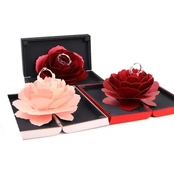 3D Pop-Up Rosa Anel da Caixa de Dobramento de Giro Rosa da Caixa do Anel de Aniversário, Dia dos Namorados Casamento Noivado da exposição da Jóia, Caixas de