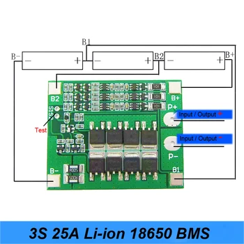 3S 25A para chave de Fenda do Li-íon 18650 BMS PCM de Proteção da Bateria da Placa BMS PCM Com Equilíbrio Para a Bateria do li-íon da Célula Módulo do Pacote