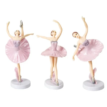 3pcs cor-de-Rosa e Branco Ballet Menina Bolo Topper Feliz Aniversário, Decoração para uma Festa da Menina das Crianças Brinquedo Presentes Ballet aniversariante Favores