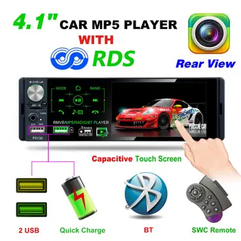 4,1 Polegadas, 1 Din com Bluetooth Tela Touch RDS Multimídia para Carro MP5 Auto Rádio Estéreo Leitor de Apoio Micophone e Câmera de Visão Traseira