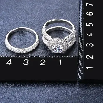 4.6 Ct de Luxo Diamante Casamento Anel Conjuntos 2-em-1 Sólida Prata 925 Rodada CZ Anéis de Noivado Para as Mulheres Nupcial Proposta do Presente