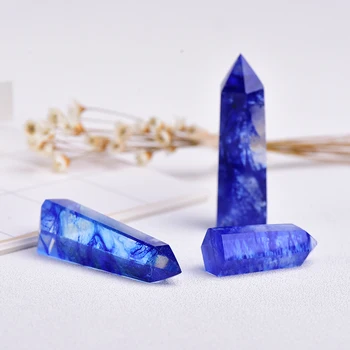 4-7cm 1pc Artificial cristal de quartzo azul fundição crystal wand ponto de energia Saudável pedra a decoração home