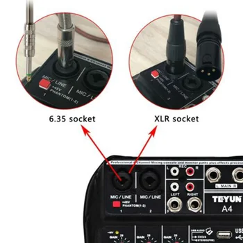 4 Canais UE/ EUA Plug USB Mixer de Áudio Mixer de Áudio de Som, mesa de Mistura Bluetooth Registro do Estágio Reunião com Transmissão ao Vivo Suppplies