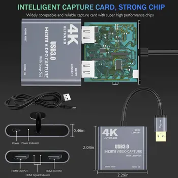 4K 1080P USB 3.0 compatível com HDMI Vídeo Áudio Jogo de Placa de Captura Com a Saída de Loop Completo 1080p e 60 Registro Através de Câmera DSLR
