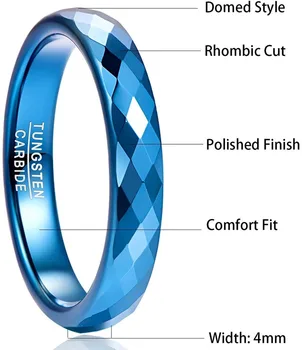 4mm de Carboneto de Tungstênio Anel Azul Acabamento Polido Rhombic Corte Geométrico aliança de Casamento Anel de Ajuste de Conforto Anéis de Homens Acessórios de Jóias