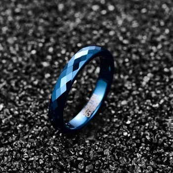 4mm de Carboneto de Tungstênio Anel Azul Acabamento Polido Rhombic Corte Geométrico aliança de Casamento Anel de Ajuste de Conforto Anéis de Homens Acessórios de Jóias