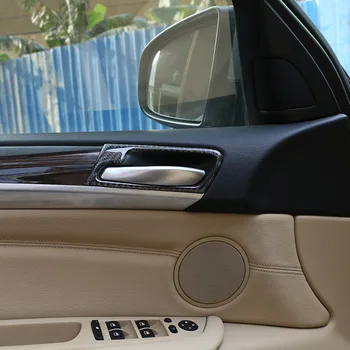 4pcs de Fibra de Carbono Carro pega Interior da Porta Frame Adesivo Para BMW X5 E70 X6 E71 2008-2013 Acessórios