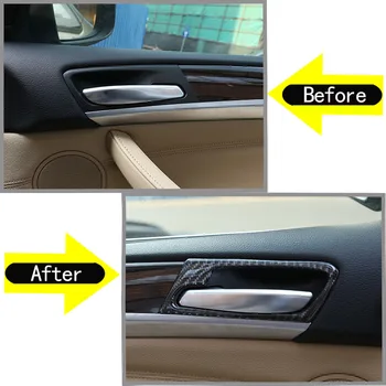 4pcs de Fibra de Carbono Carro pega Interior da Porta Frame Adesivo Para BMW X5 E70 X6 E71 2008-2013 Acessórios