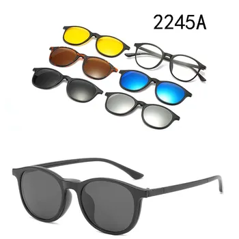 5+1 Multifunções Luz Polarizada Óculos Redondos Homens Mulheres Adsorção Clipes de Óculos de Sol Fotossensíveis UV400 Óculos