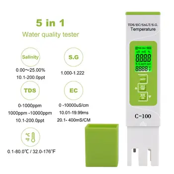 5 em 1 a Qualidade da Água Testador TDS/CE/Salinidade/S. G./Medidor de Temperatura para a Casa,Piscina