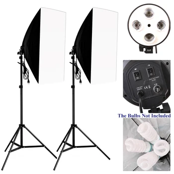 50*70 cm Kit de Iluminação da Fotografia 2Pcs 4 Soquete para Lâmpada +2Pcs Softbox +2Pcs de 2M de Luz de Stand para o Interior de estúdio de fotografia