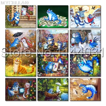 5d Diy Bordado de Diamante Gato Azul Diamante, Pintura, Ponto Cruz Completa Praça de Strass Mosaico Decoração Home Animais dos desenhos animados