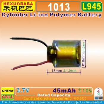 5pcs [L945] 3.7 V 45mAh [1013] Cilindro de Polímero do Li-íon Bateria do FONE de ouvido BLUETOOTH,E-BOOK,DVD,mp3,GPS