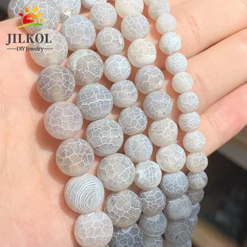 6 8 10 mm de Pedra Natural Fosco Onyx Miçangas Para Fazer Jóias Geada Rachados Branco Agates Esferas de Diy Pulseira, Colar de 15