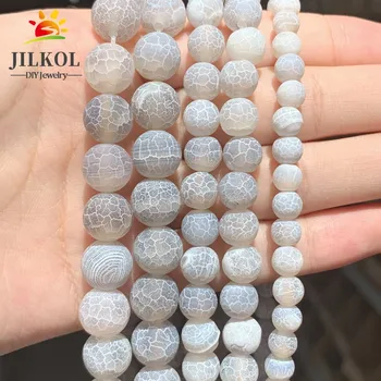 6 8 10 mm de Pedra Natural Fosco Onyx Miçangas Para Fazer Jóias Geada Rachados Branco Agates Esferas de Diy Pulseira, Colar de 15