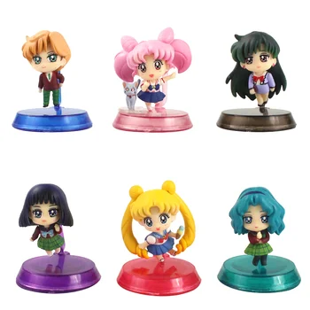 6pcs/monte Sailor Moon Figura Brinquedos Vida Escolar Q Ver. Tsukino Marte, Júpiter, Vênus, Mercúrio, PVC Modelo de Boneca