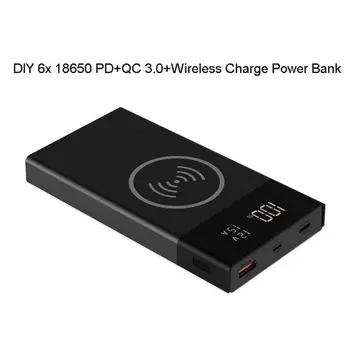 6x 18650 Bateria DIY Carregador sem Fios Qi QC3.0 USB Tipo C PD Banco de Potência Caixa de Caso