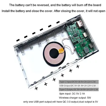 6x 18650 Bateria DIY Carregador sem Fios Qi QC3.0 USB Tipo C PD Banco de Potência Caixa de Caso
