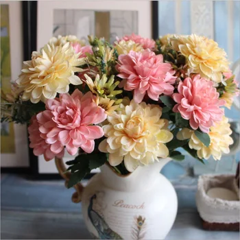 7 Cabeças ChrysanthemumGerbera Buquê de Flores Artificiais em Seda Flor Rosa do Buquê de Casamento Festa de Casa, Decoração Falso margarida Flor