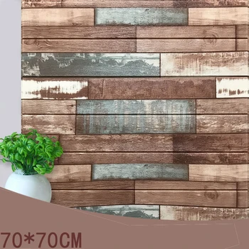 70*70 Mediterrâneo Vintage 3D de Madeira Listras Adesivos de Parede DIY PE Espuma Auto-adesiva Sala de estar, Quarto, Casa, Decoração Papéis de parede